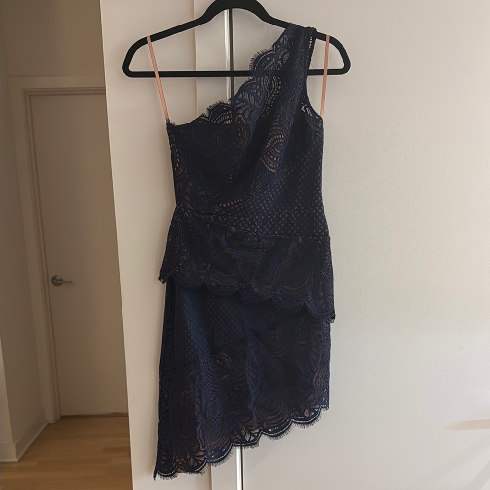 BCBGMaxAzria Deep Navy Blue One Shoulder Cocktail Dress